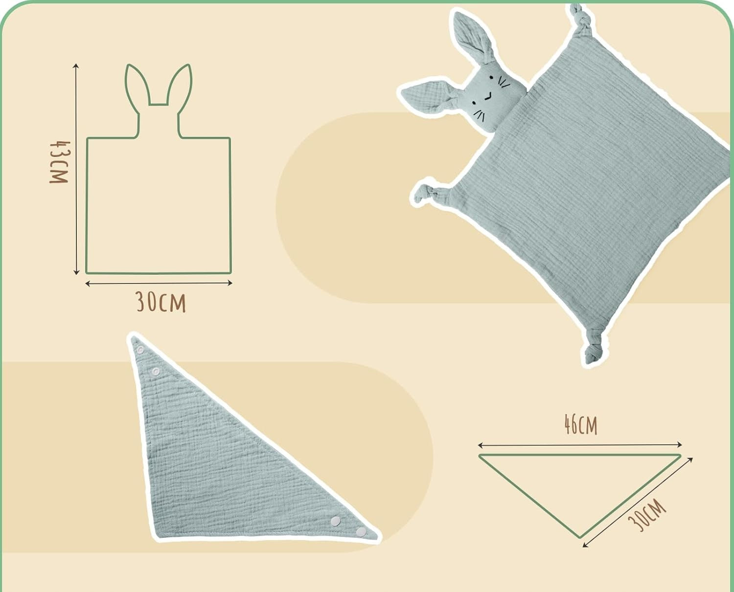 YOOCAA zestaw śliniak + drewniany gryzak + muślinowy komforter 30 x 43 cm – zdjęcie produktu 2