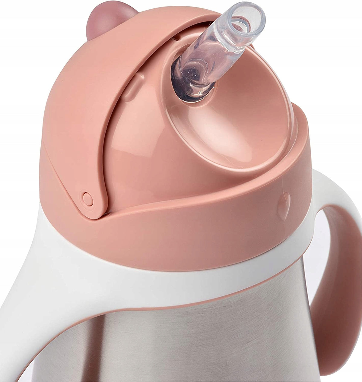 BEABA kubek niekapek ze słomką STALOWY 250 ml różowy, stal nierdzewna, szczelny kubek dla dziecka 8 m+