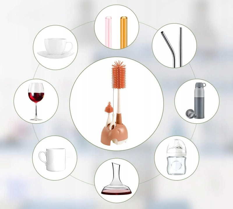 VICLOON 3-en-1 brosses de nettoyage en silicone pour biberons, tétines et pailles 32cm