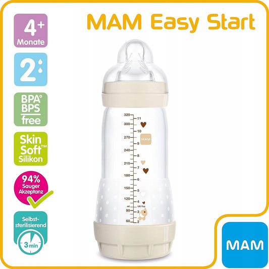 MAM Easy Start butelka antykolkowa 320ML, 4 msc+, smoczek 2, BPA free, samosterylizująca