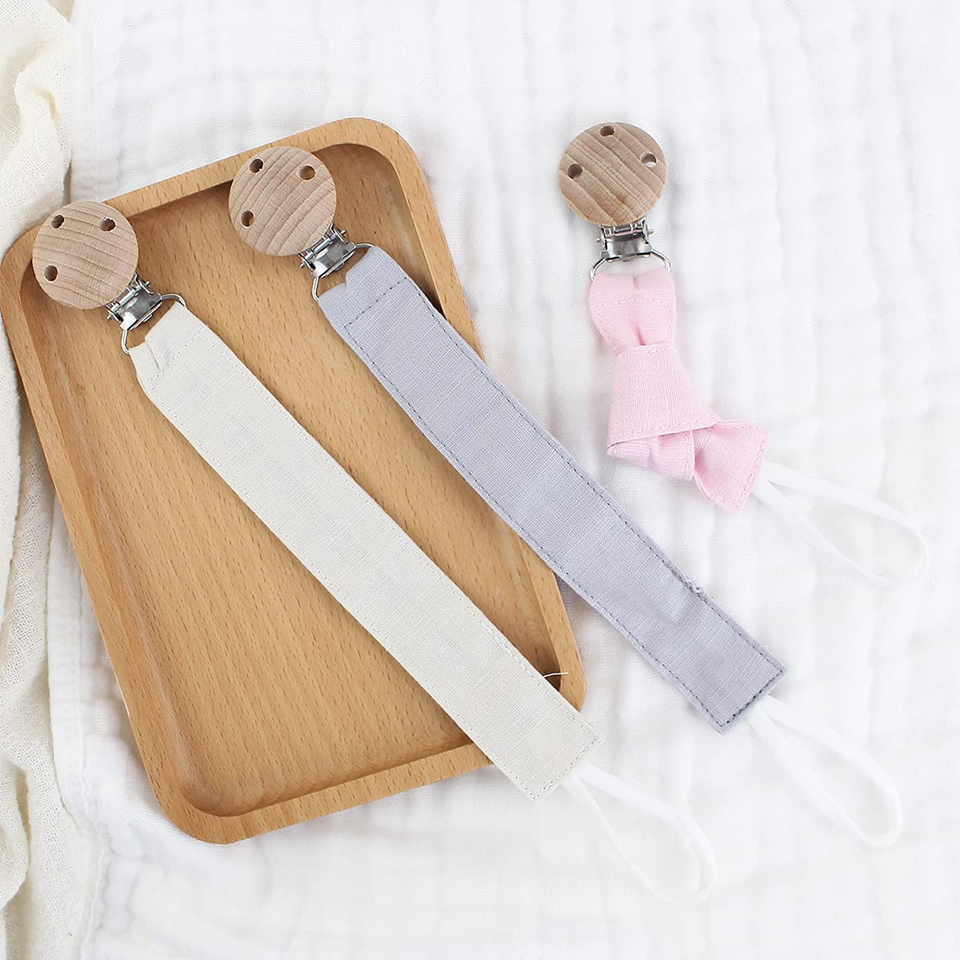 RUBY chaîne de sucette en bois et coton avec clip, lot de 3 pièces