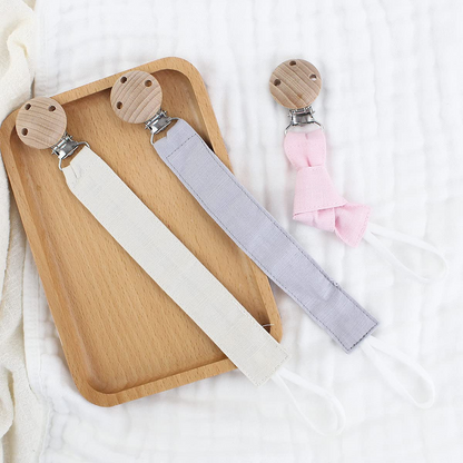 RUBY chaîne de sucette en bois et coton avec clip, lot de 3 pièces
