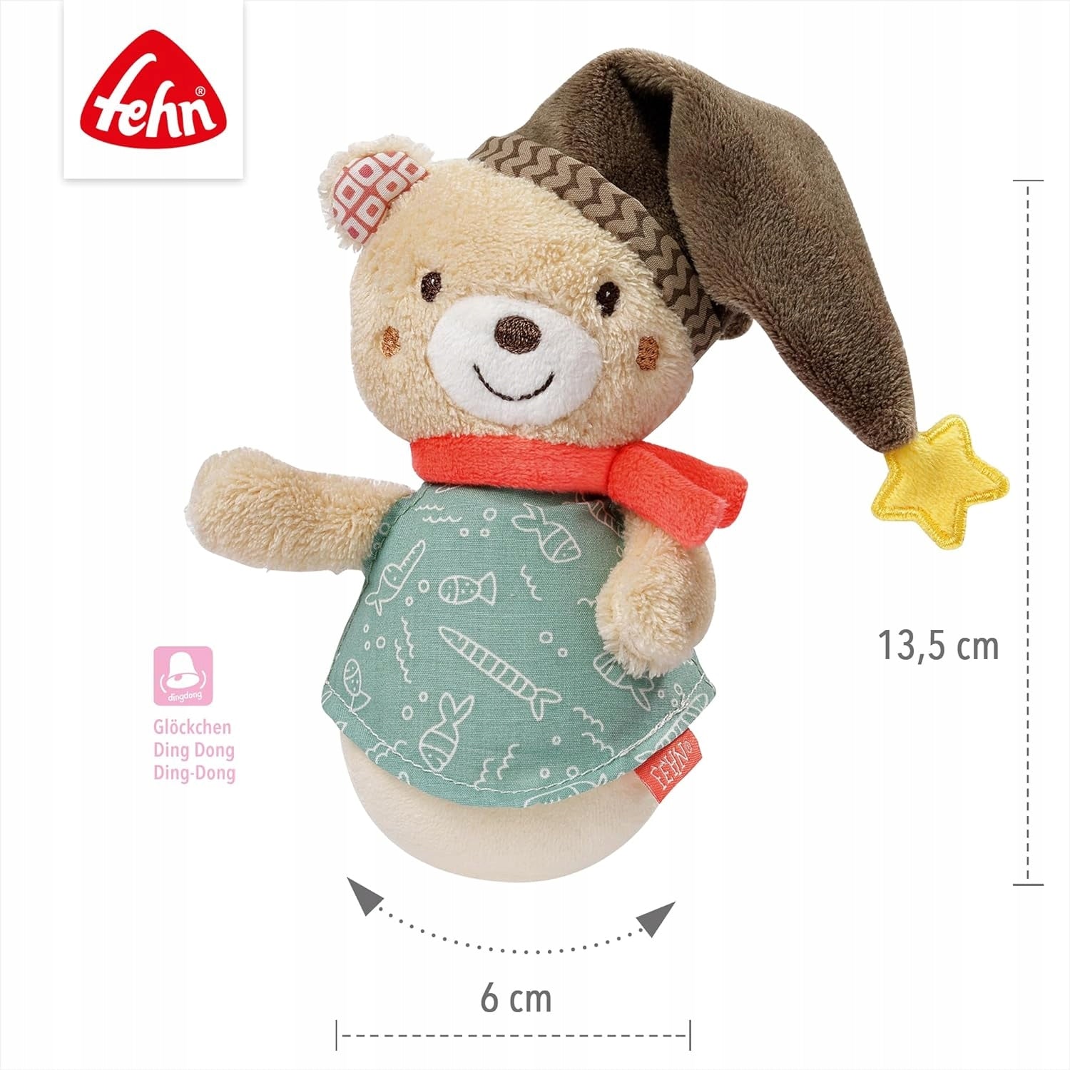 FEHN Ursulețul Bruno, jucărie tip „wańka-wstańka”, 14 cm, cu zornăitoare