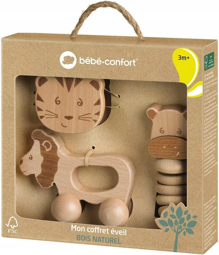 BEBE CONFORT ensemble de jouets en bois avec hochets 3 m+