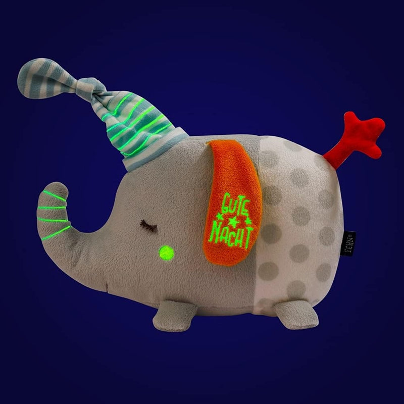 FEHN krammebamse med natlampe 4 farver og lysende broderi ELEFANT