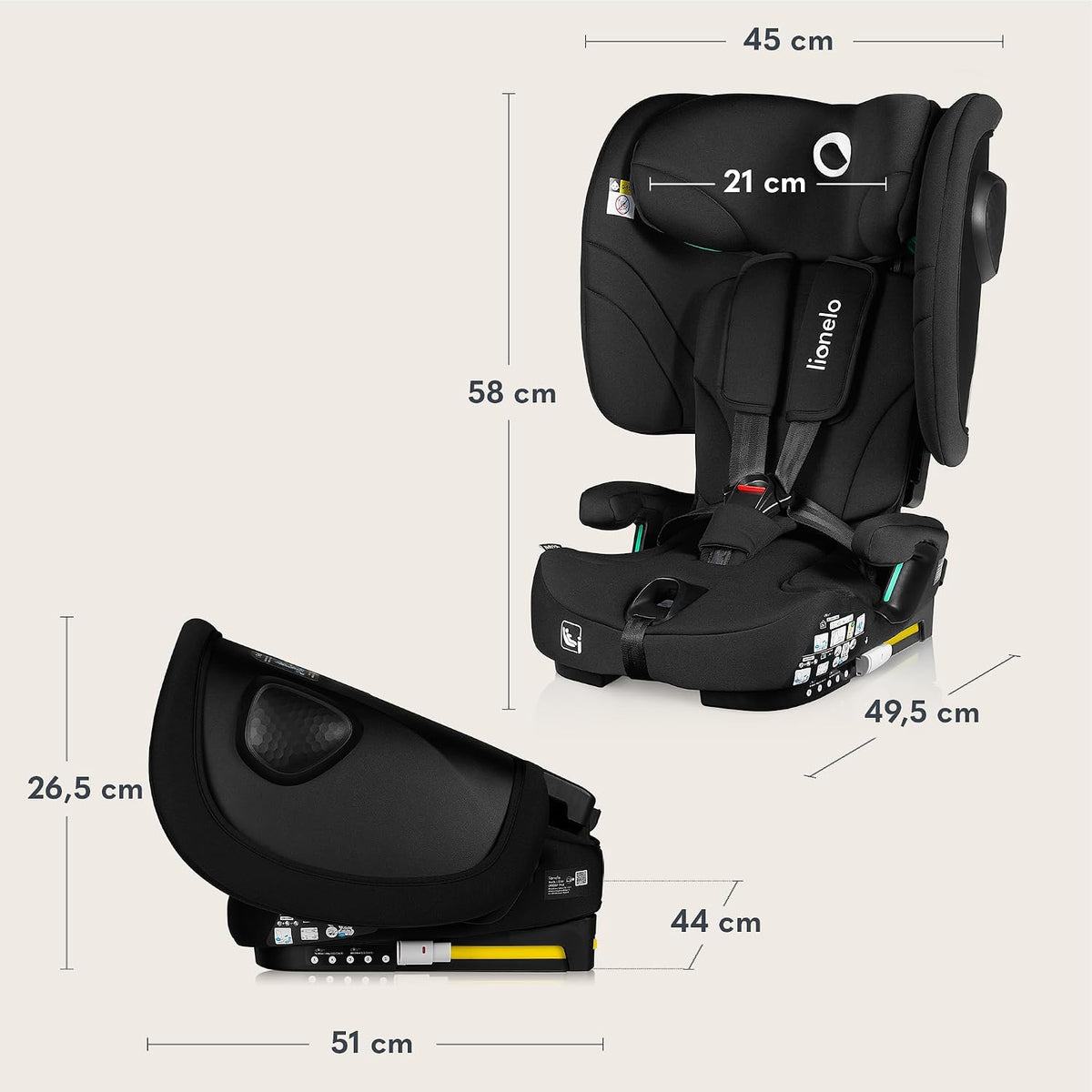 LIONELO NELLY i-Size fotelik samochodowy 76-150 cm z ISOFIX