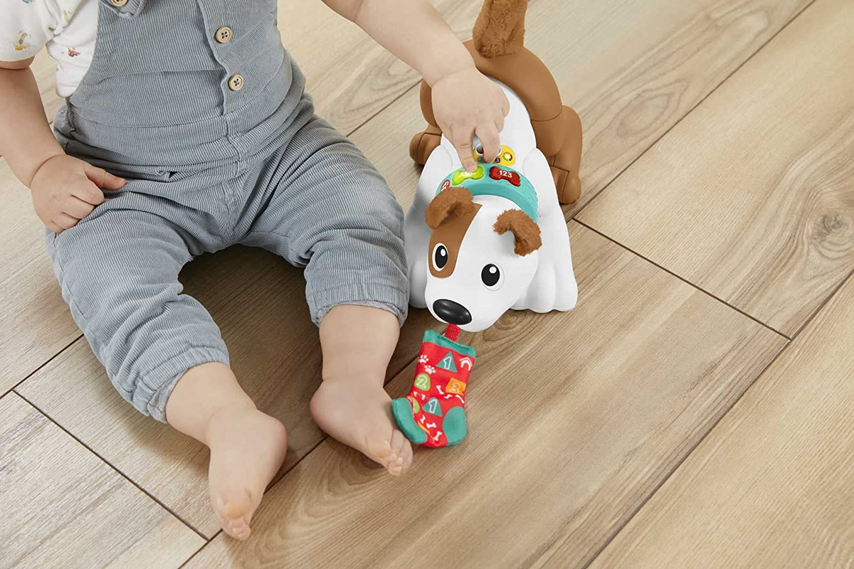 FISHER-PRICE interaktywny PIESEK j. niemiecki, multikolorowa zabawka edukacyjna dla niemowląt 6 m+ z miękkimi elementami