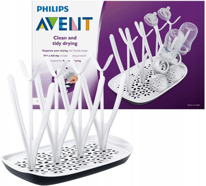 PHILIPS AVENT suszarka do butelek i akcesoriów, biało-szara, bez BPA, z tacką ociekową i otwartą konstrukcją.