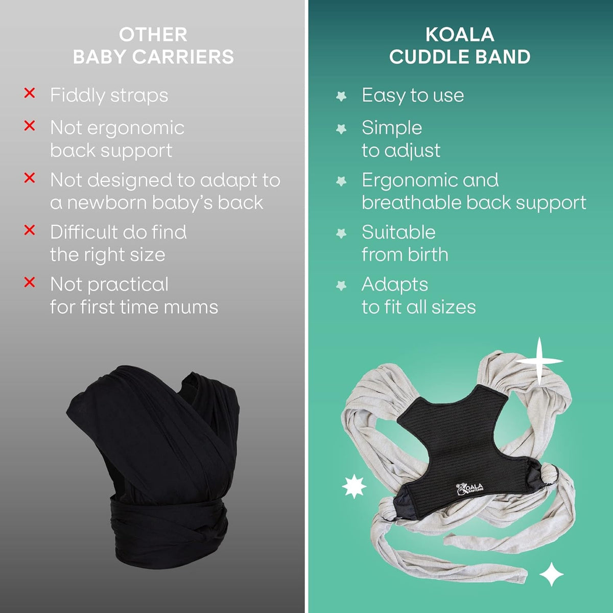 KOALA BABYCARE chusta do noszenia dziecka 2w1, ergonomiczne nosidełko od urodzenia, łatwe w użyciu