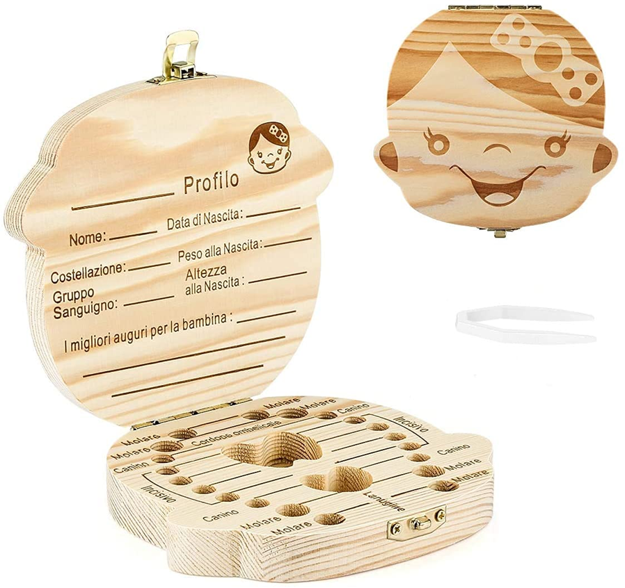 LOVE BABY boîte en bois pour conserver les dents de lait LANGUE ITALIENNE