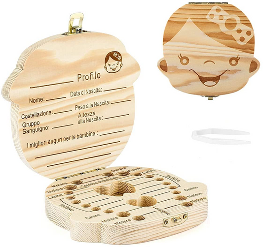 LOVE BABY drewniane pudełko do przechowywania zębów mlecznych JĘZYK WŁOSKI