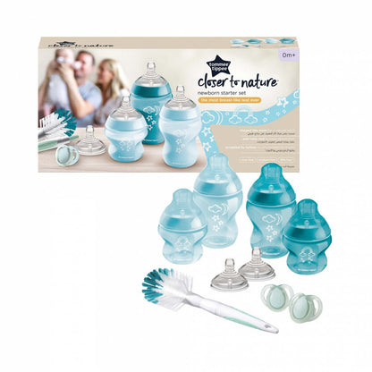 TOMMEE TIPPEE zestaw startowy butelek ANTI-COLIC closer to nature, 2 butelki, smoczki, szczotka i 2 smoczki uspokajające