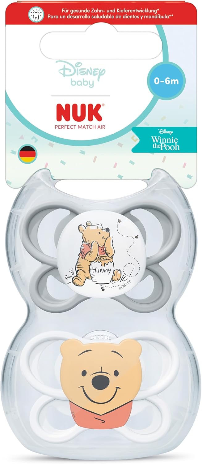 NUK Winnie Puuh Air Silikon-Schnuller 0–6 Monate, 2er-Pack