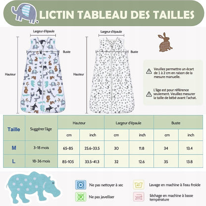 LICTIN śpiworek do spania letni 0,5TOG 65-85cm x2 tabela rozmiarów dla niemowląt M i L