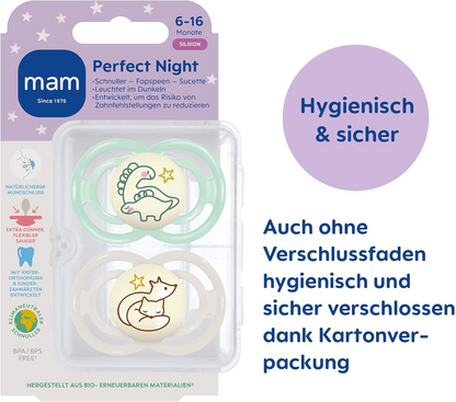 MAM Perfect Night fopspeen x2 6-16mnd + doos LICHTGEVEND IN HET DONKER