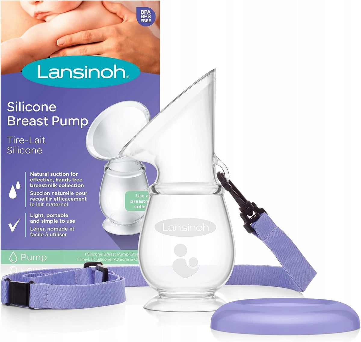 LANSINOH kolektor silikonowy do mleka, BPA free, lekki i przenośny laktator silikonowy z naturalnym ssaniem