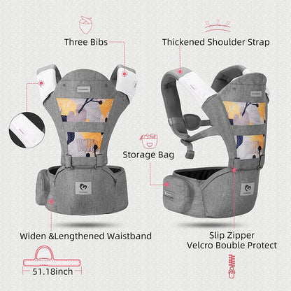 BELLABABY nosidełko ergonomiczne z pasem biodrowym 3w1 0-36msc, szare, z szerokim pasem i kieszenią