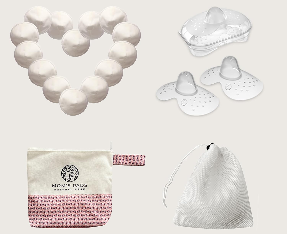 MOM'S PADS tampoane de alăptare din bambus x14 + sac pentru spălare, portfard
