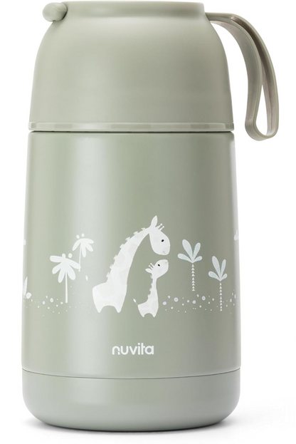 NUVITA 4475 termos obiadowy ze stali nierdzewnej 620 ml 0+ ŻYRAFY zielony, szczelny termos z uchwytem