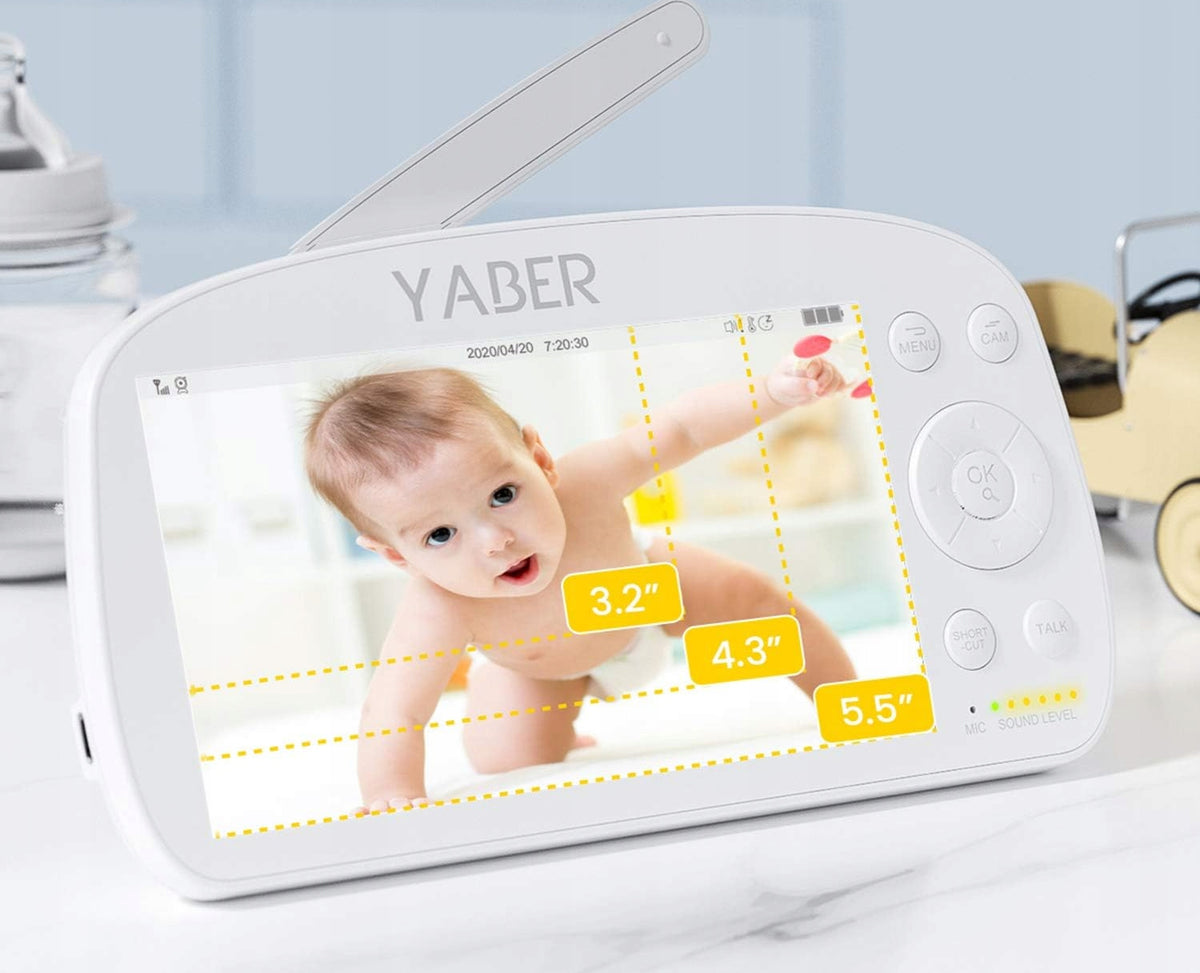 YABER zdalnie sterowana cyfrowa niania elektroniczna 5,5" IPS FHD, biały monitor z ekranem 5,5" i szerokokątną kamerą