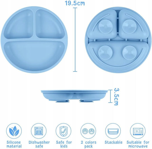 VICLOON talerz trójdzielny z przyssawką x3 + łyżeczka x2 widelec x2
