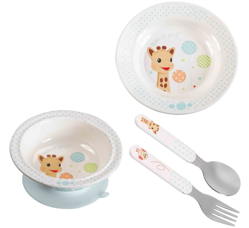 SOPHIE LA GIRAFE set de vaisselle 4 pièces.