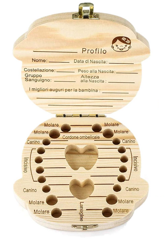 LOVE BABY boîte en bois pour conserver les dents de lait LANGUE ITALIENNE