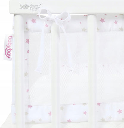 BABYBAY ochraniacz do łóżeczka 200x24 z przewiewnej siatki, biały z gwiazdkami, bezpieczny dla niemowląt