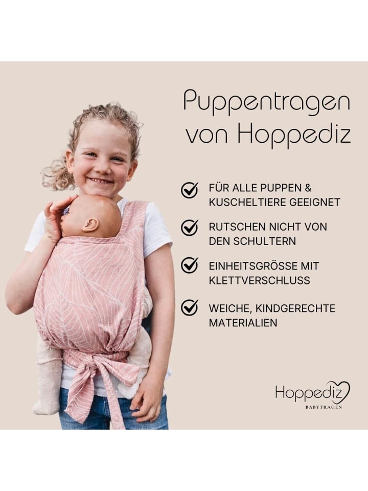 Hoppediz Magic Leaf nosidło dla lalek, miękkie i regulowane, dla lalek i pluszaków, do noszenia z przodu lub na plecach
