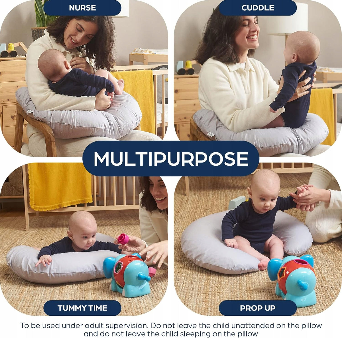 NIIMO poduszka wielofunkcyjna ciążowa do karmienia + poszewka, szara, do karmienia, tulenia i tummy time