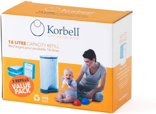KORBELL wkłady do pojemnika na pieluchy 16L 3x, biodegradowalne wkładki 3 sztuki do kosza na pieluchy