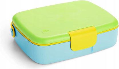 MUNCHKIN Bento Box śniadaniówka + sztućce, 5 komór, niebiesko-zielono-żółty lunchbox z uchwytem
