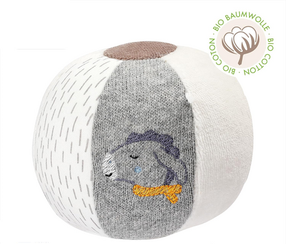 FEHN Natur balle en coton avec hochet 9 x 10 cm OURS et ÂNE
