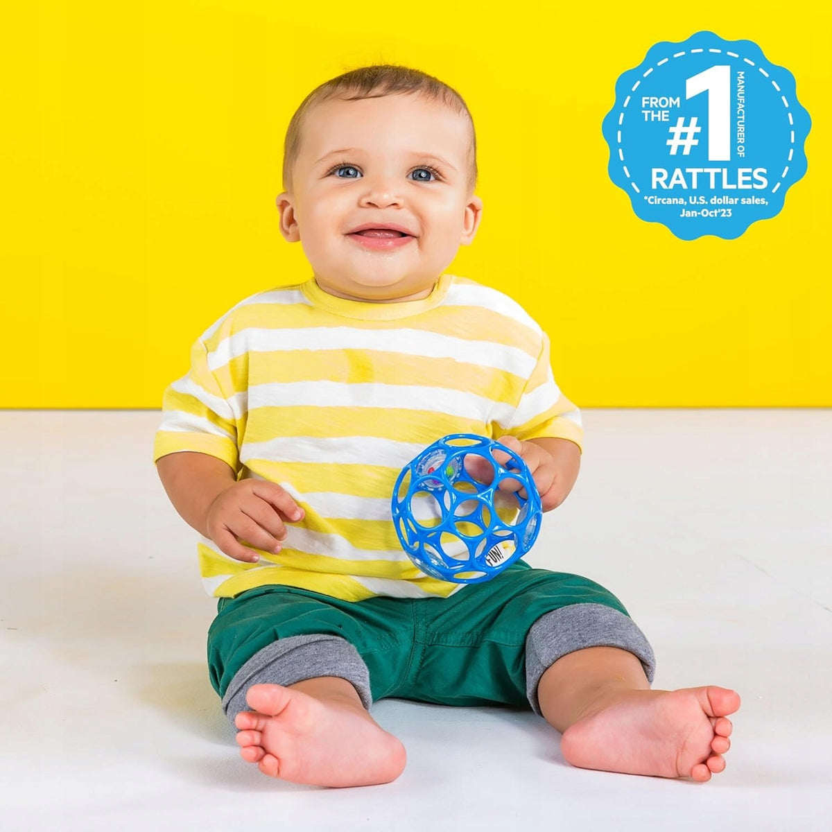 BRIGHT STARTS Oball Rattle Silikon-Greifling Beißring mit Rassel 10 cm