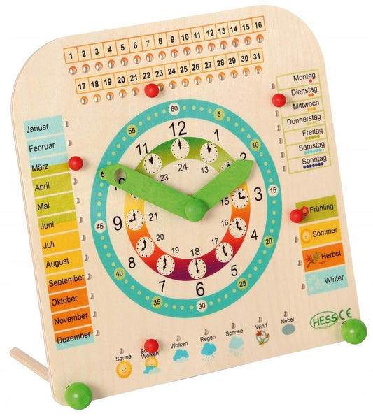 HESS horloge en bois pour apprendre les jours de la semaine, les mois, les saisons J. ALLEMAND