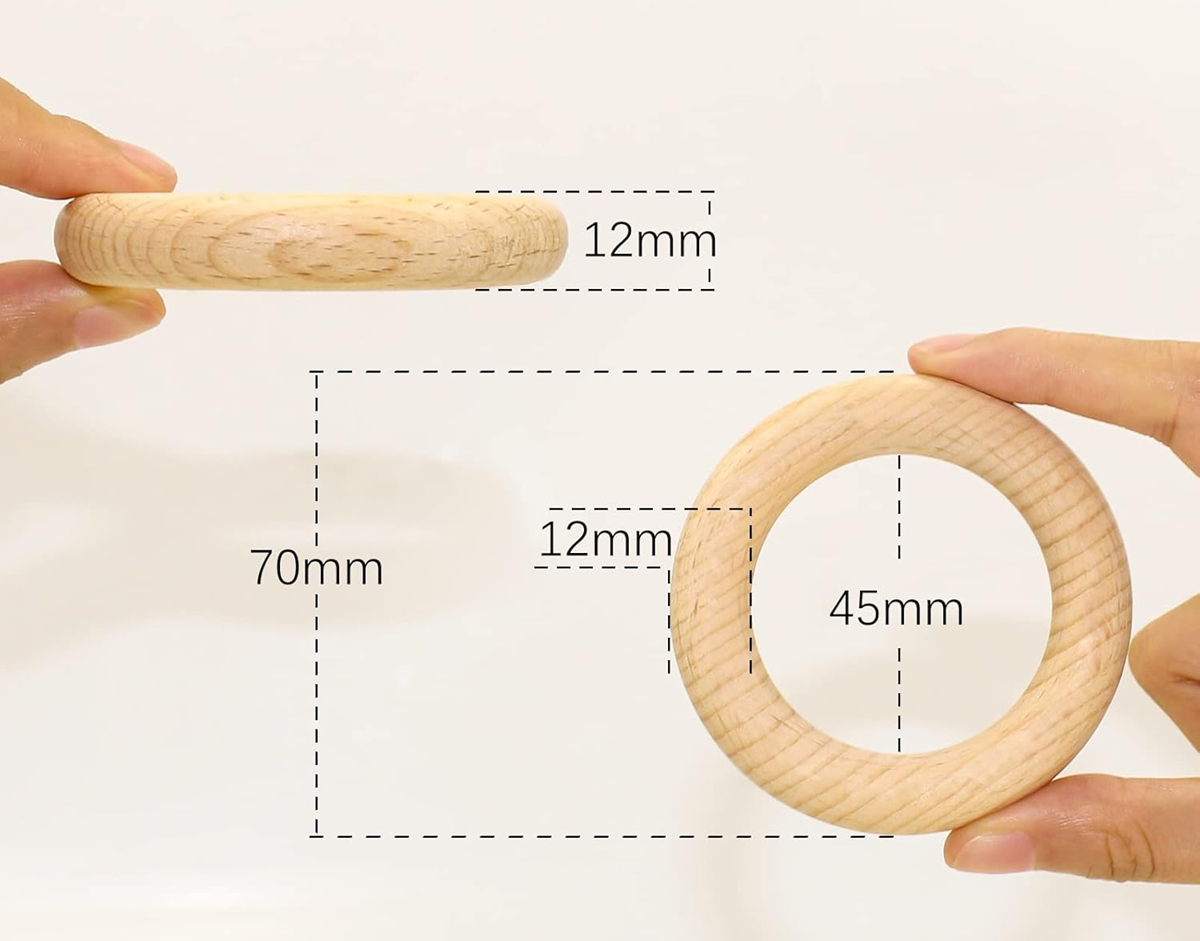RUBY Fait main, anneaux de dentition en bois faits à la main 7 cm 8 pièces