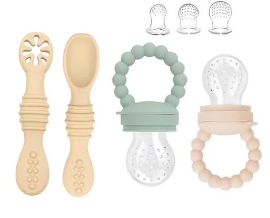 STONNY anneau de dentition distributeur de fruits pour enfants 3-24 mois 2 pièces + 6 embouts et 2 cuillères