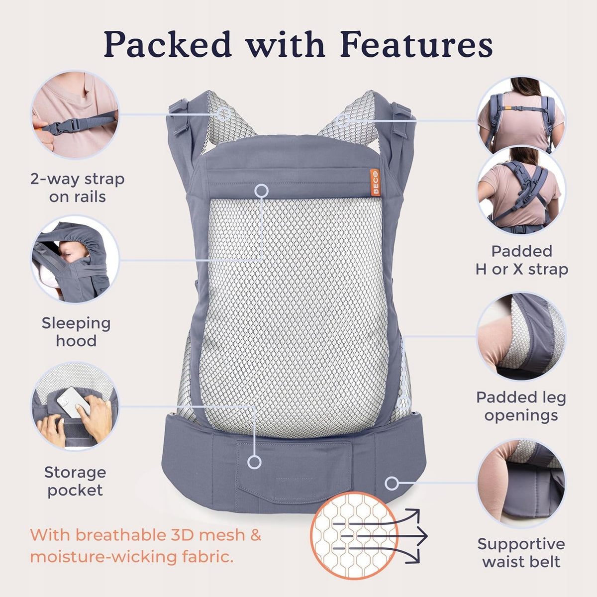 BECO TODDLER porte-bébé à boucle 9-27kg mesh 3d