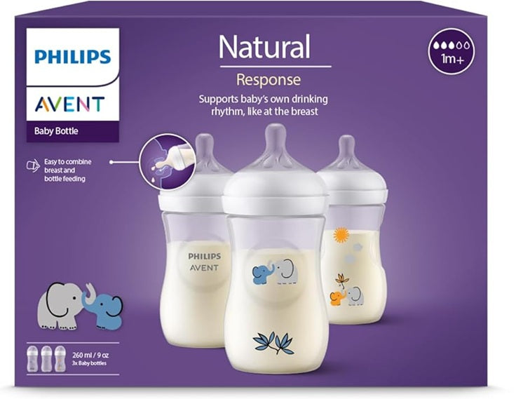 PHILIPS AVENT Bouteille Natural RESPONSE 260 ml 1 mois+ x3 DÉCOR
