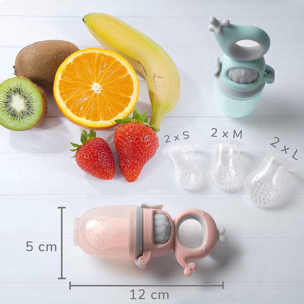TABRIX anneau de dentition distributeur de fruits pour bébés 3 m+ 2 pièces 6 embouts