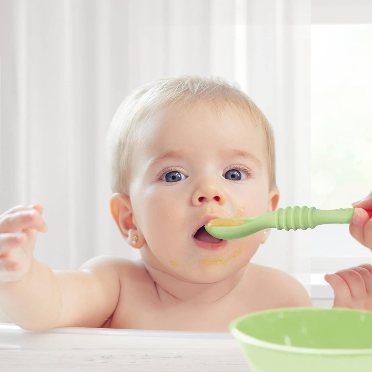 VICLOON Sticky Spoon cuillère en silicone 2,5 x 10 cm 4 m+ verte
