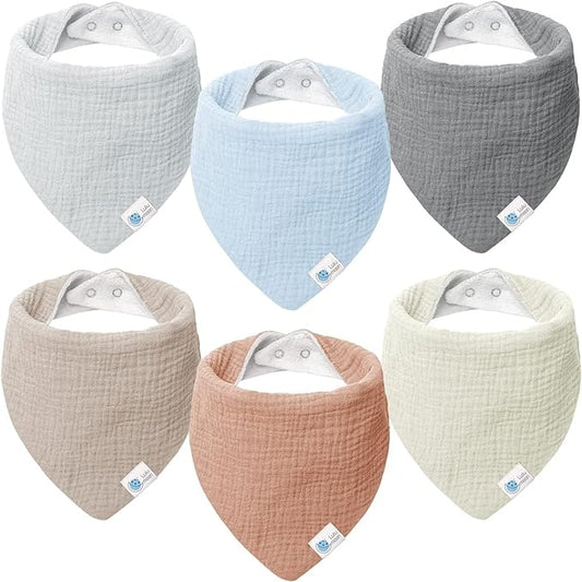 LULU MOON śliniaki bandany na zatrzask 0-36msc x6, muślinowe bawełniane w 6 kolorach