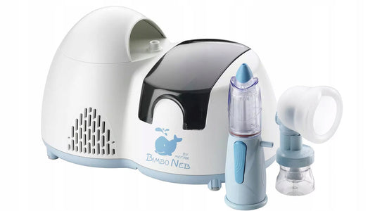 BIMBONEB Air Liquide nebulizator irygator Rinowash 2w1 biało-błękitny, zestaw do nebulizacji i irygacji