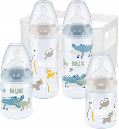 NUK First Choice+ zestaw startowy 4 butelki + koszyk organizer 0-6 m