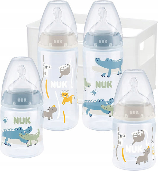 NUK First Choice+ zestaw startowy 4 butelki + koszyk organizer 0-6 m