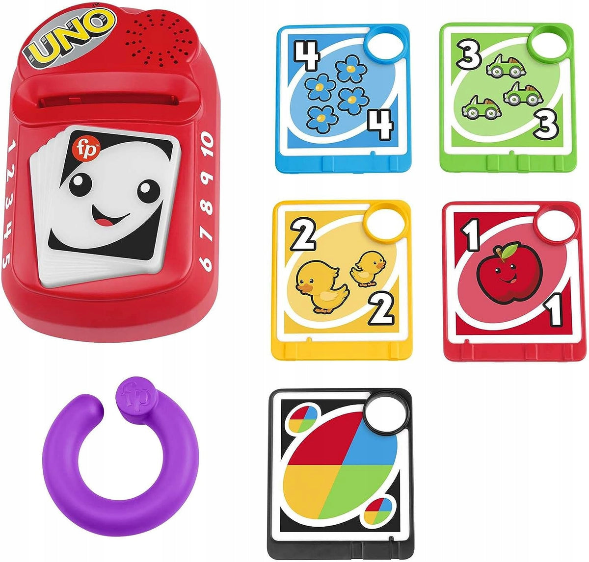 FISHER-PRICE światła muzyka frazy j. niemiecki UNO interaktywna zabawka edukacyjna z kartami i światłami