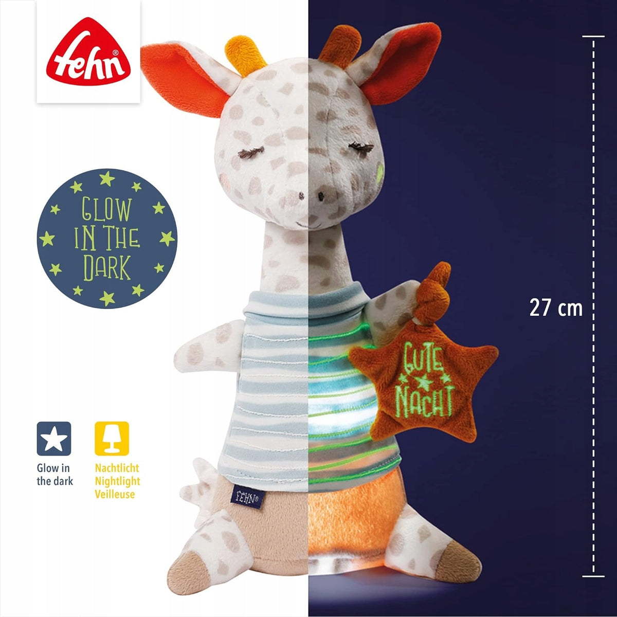 FEHN lampka nocna przytulanka żyrafa 27cm GUTE NACHT
