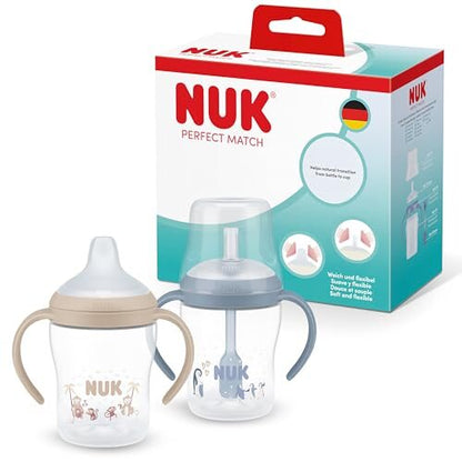 NUK Perfect Match kubki ze słomką 2x150 ml 6+ – niebieski miękki element dopasowany do wieku dziecka kształt wspierający…