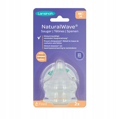 LANSINOH NaturalWave smoczki do butelki 3m+ silikonowe smoczki do butelki 2 szt., miękkie i elastyczne