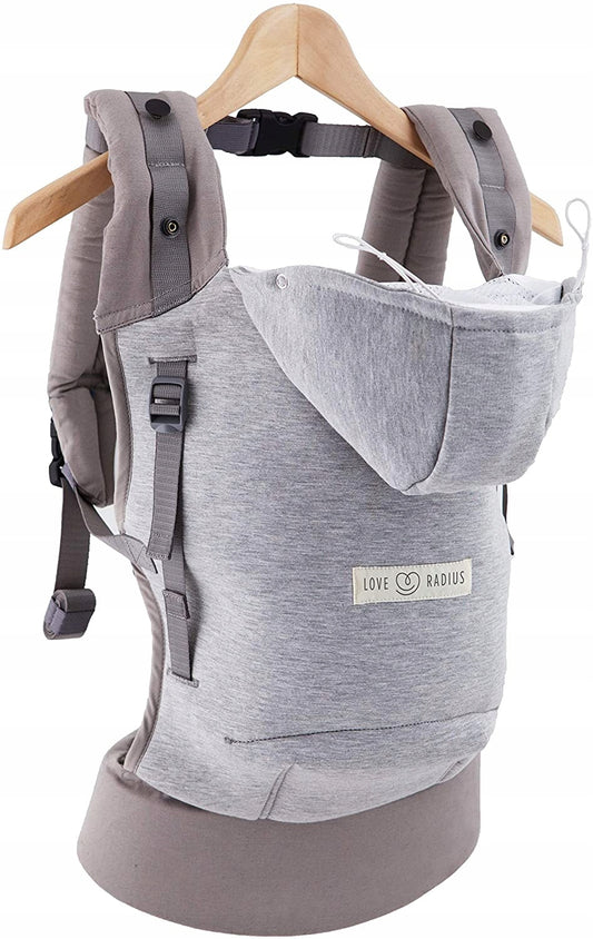 LOVE RADIUS nosidełko ergonomiczne z kapturem HOODIE CARRIER, szare, fizjologiczne nosidło dla dziecka